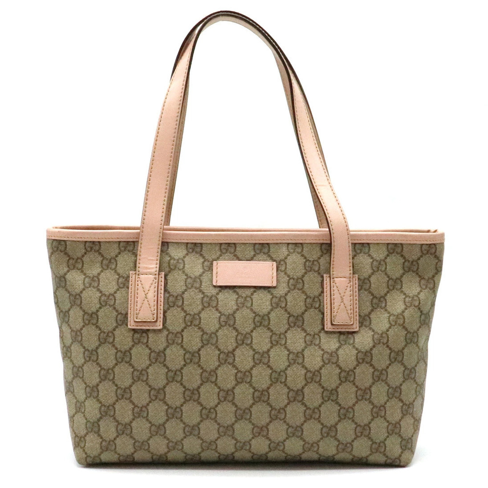 Gucci GG Supreme Plus Tote Bag Shoulder Leather Beige Brown Cream Pink